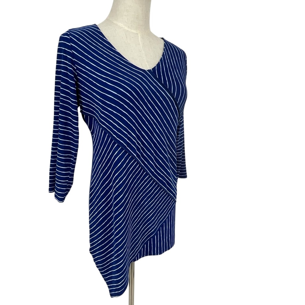 Travelers by Chico's Blue White Stripe Asymmetrical Wrap V-Neck Top Women's Sz 0